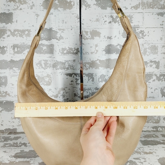 Boutique Cream Tan Leather Zip Closure Shoulder Bag 0792 - Picture 7 of 11